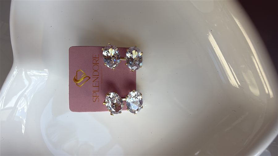 Brinco Ear Jacket Cristal Oval